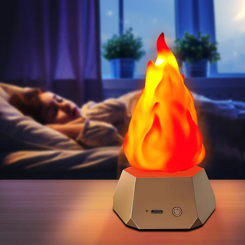 Image of SINGCHUNGTE Night Lights, 1200Mah Flickering Flame Lamp, 3-Mode LED Fake Fire Lamp, Realistic Flameless Candles, USB Rechargeable Waterproof Night Light for Bedroom Party Christmas Camping Decoration