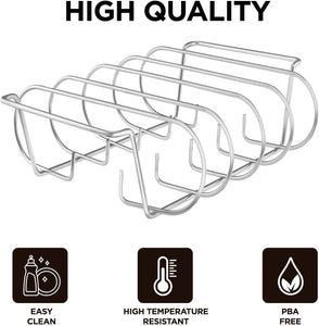 LINELAX Rib Rack, Stainless Steel Roasting Stand, Holds 4 Ribs for Grilling Barbecuing & Smoking - BBQ Rib Rack for Gas Smoker or Charcoal Grill