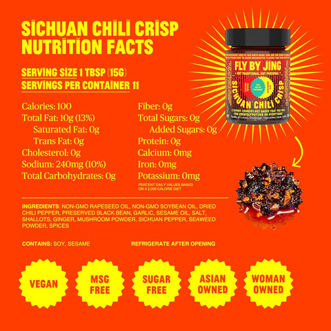 Image of FLYBYJING Sichuan Chili Crisp, Gourmet Spicy Tingly Crunchy Hot Savory All-Natural Chili Oil Sauce W/Sichuan Pepper, Versatile Sauce Good on Everything and Vegan, 6Oz (Pack of 1)