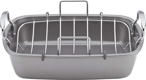 Image of Circulon Nonstick Roasting Pan / Roaster with Rack - 17 Inch X 13 Inch, Gray
