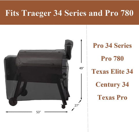 Image of Grill Cover for Traeger Pro 34 Series, Pro 780, Texas Elite 34, Eastwood 34 Series Pellet Grills and Smokers, Z Grills 700/550/600 Series, Heavy Duty Waterproof Grill Cover, 600D