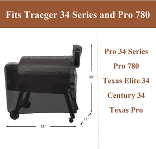 Grill Cover for Traeger Pro 34 Series, Pro 780, Texas Elite 34, Eastwood 34 Series Pellet Grills and Smokers, Z Grills 700/550/600 Series, Heavy Duty Waterproof Grill Cover, 600D