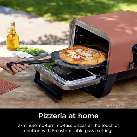 Image of Woodfire Pizza Oven, 8-In-1 Outdoor Oven, 5 Pizza Settings,  Woodfire Technology, 700°F High Heat, BBQ Smoker, Wood Pellets, Pizza Stone, Electric Heat, Portable, Terracotta Red, OO101