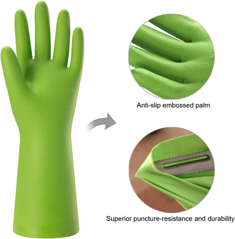 Image of 3 Pairs Rubber Cleaning Gloves for Household - Reusable Dishwashing Gloves for Kitchen, Flexible Durable & Waterproof (Medium, Green+Red+Orange)
