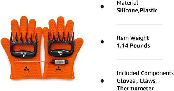 - Meat Claws Bbq Grill Accessories Set - 2 Silicone Gloves, Claws for Pulled Pork, BBQ Thermometer - Perfect Smoker Accessories Grilling Tools Gift Set for (Orange Glove-Thermometer-Claw)