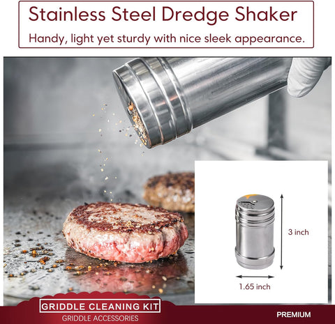 Image of WWM Burger Press for Blackstone Griddle,7" round & 8.2'' Rectangle Smash Meat Steak, Spice Dredge Shaker & Squeeze Bottle, Cast Iron Bacon Press for Camp Chef Pitboss Weber Treager Grill Accessories