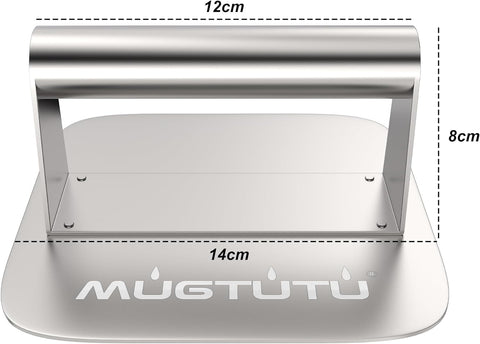 Image of MUGTUTU Stainless Steel Burger Press,5.5 Inch Smash Burger Press, Non-Stick Smooth Hamburger Press, Bacon Press,Grill Press Perfect for Flat Top Griddle Grill Cooking,Burger Smasher for Griddle