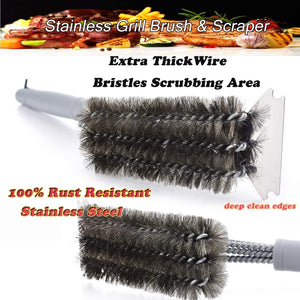 Grill Brush and Scraper-Best BBQ Brush for Grill Outdoor, Safe 18" Stainless Steel W/Wire 3 in 1 Bristles Grill Cleaning Brush - Gifts for Grilling Enthusiasts & Men Dad