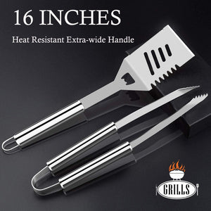 30Pcs Stainless Steel Grill Tool Set, Heavy Duty BBQ Grilling Accessories for Men Women, Non-Slip Grill Utensils Kit with Thermometer Mats in Aluminum Case for Outdoor, Camping Silver