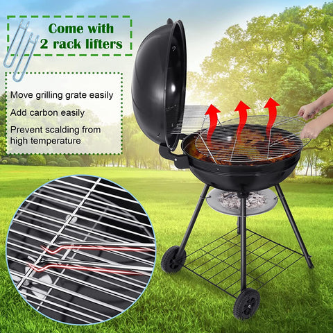 Image of Hasteel 22 Inch Charcoal Grill, 2 Layer Grilling Racks Heavy Duty Kettle Outdoor BBQ Grill, Large 355 Square Inches for Camping Backyard Picnic Patio Barbecue Cooking, round Black Enamel Lid & Bowl