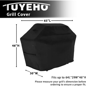 Tuyeho Grill Cover 65 X 30 X 46 Inch, 900D Heavy Duty Gas BBQ Cover W/Side Velcro, Waterproof & Weather Resistant for Your Weber, Char-Broil, Brinkmann, Holland, Jenn Air (Black)
